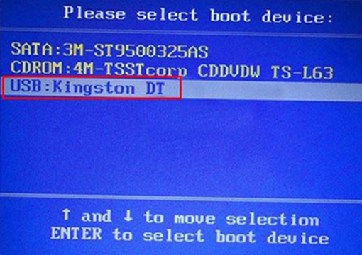 选择U盘选项,按回车进入